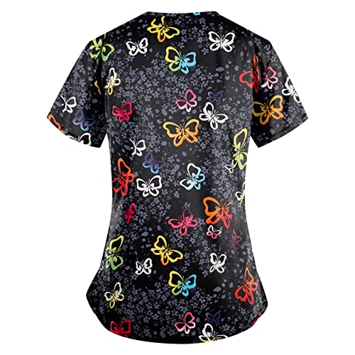 OIOLOYJM Printed Scrub Tops Women V Neck Short Sleeve Plus Size Scrubs for Womens Nursing Uniforms Shirts with Pockets