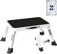 Escada De Degrau Para Trailer Dobrável, Ajustável Em Altura, De Metal Resistente E Estável, Com Plataforma Antiderrapante, Escada De Degrau Para Trailer Com Pés De Borracha Antiderrapantes, F