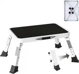 Escada De Degrau Para Trailer Dobrável, Ajustável Em Altura, De Metal Resistente E Estável, Com Plataforma Antiderrapante, Escada De Degrau Para Trailer Com Pés De Borracha Antiderrapantes, F