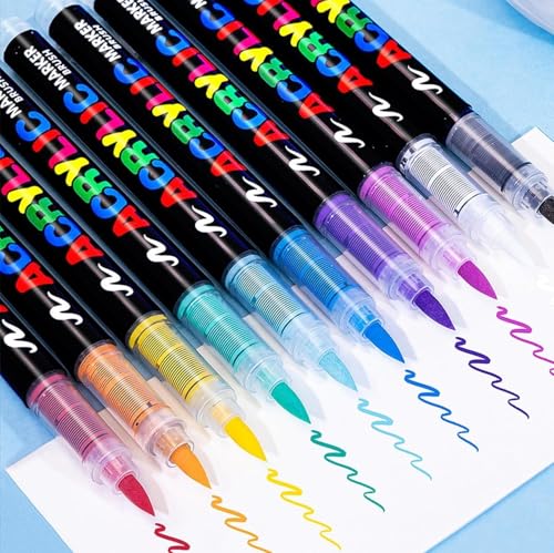 Image of Wafeeq Acrylic Paint Markers Set - Dual Tip Waterproof Paint Pens for Rock, Wood, Glass, Fabric & DIY Art Crafts