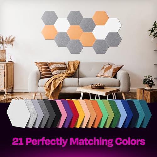 Image of Acoustic Panels 12-Pack - 12 inchX10.4 inchX0.4 inch Sound Panels - High Density Sound Dampening - Pebble Gray Hexagon
