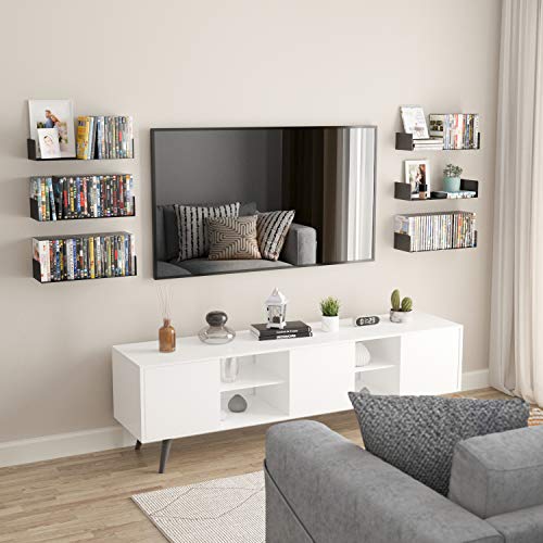 Image of Wallniture Bali Black U Shape Floating Shelves for Wall, CD DVD Storage Shelves and Metal Bookshelf Set of 6