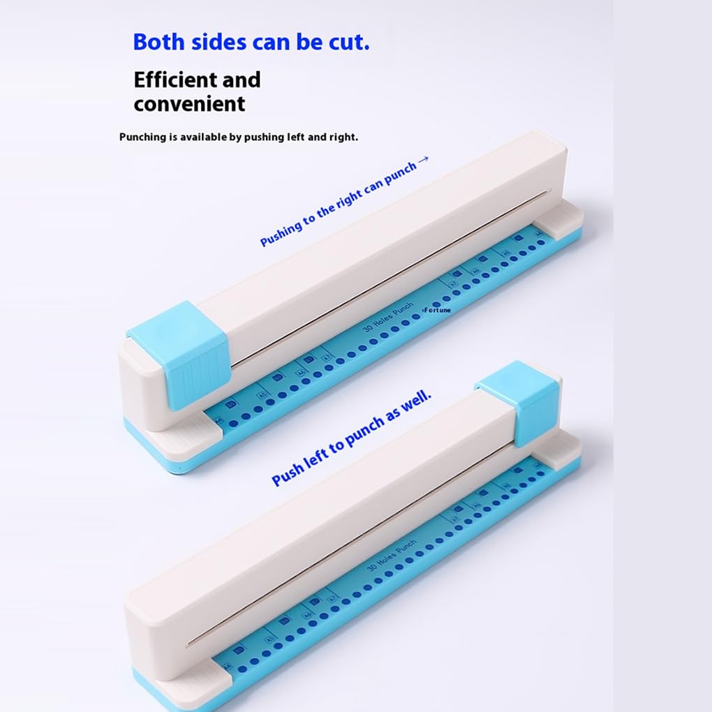 Perforadora manual de 30 agujeros, máquina perforadora de papel con parte inferior antideslizante, suministros escolares y oficina, profesional, azul