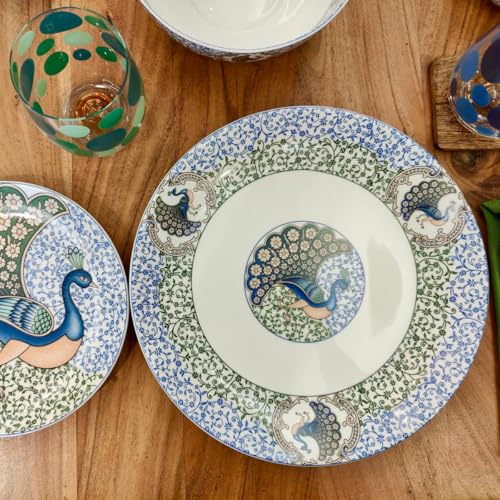 Image of GOLDEN QUEEN'S Handcrafted 12 Pieces Dinner Set | 4 Dinner Plates, 4 Small Bowls & 4 Snack Plates | Perfect for Hosting Guests and Daily Meals - Indian Peafowl