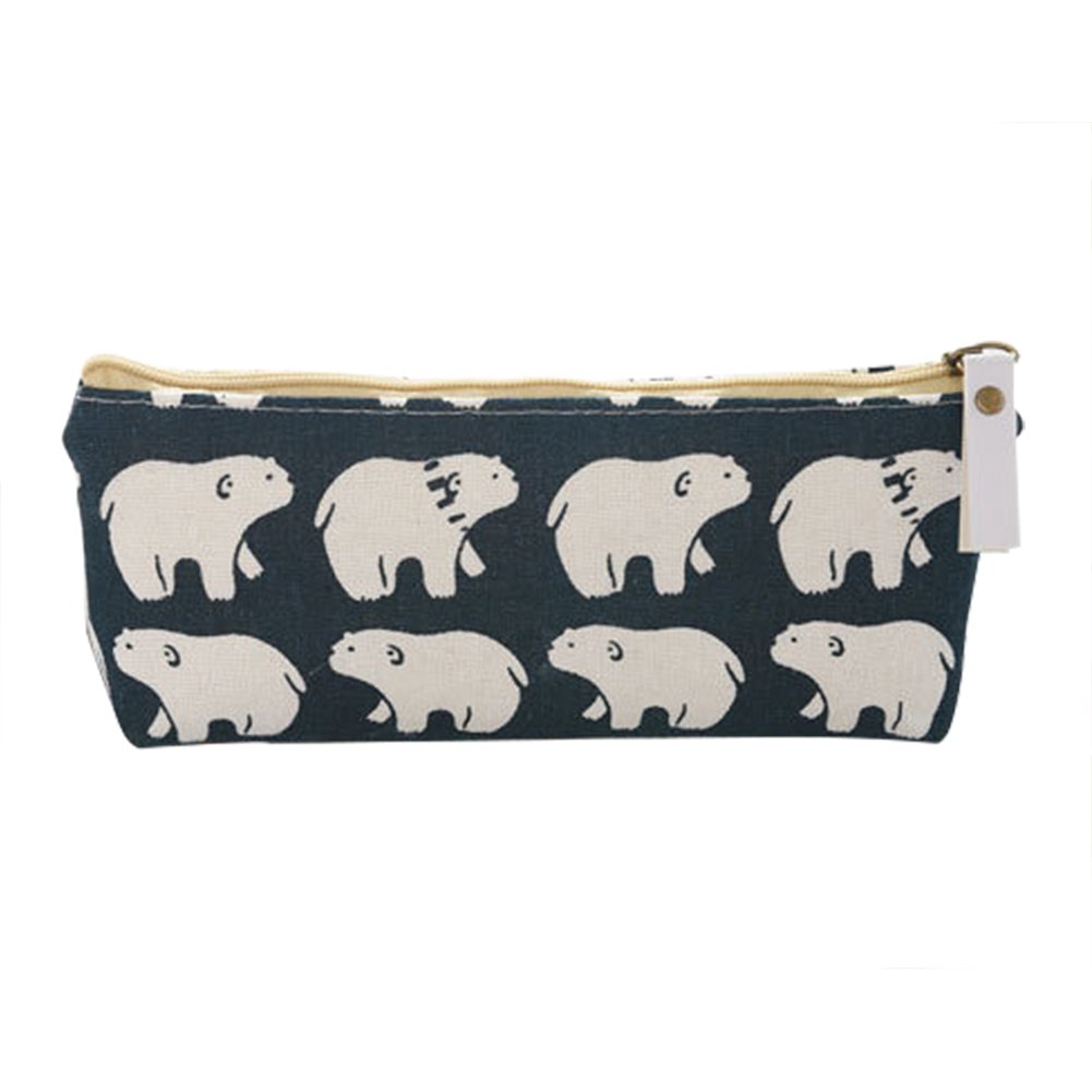 Doitsa 1 x Cute Polar Bear Design Cotton and Linen Student Pencil Case with Zip
