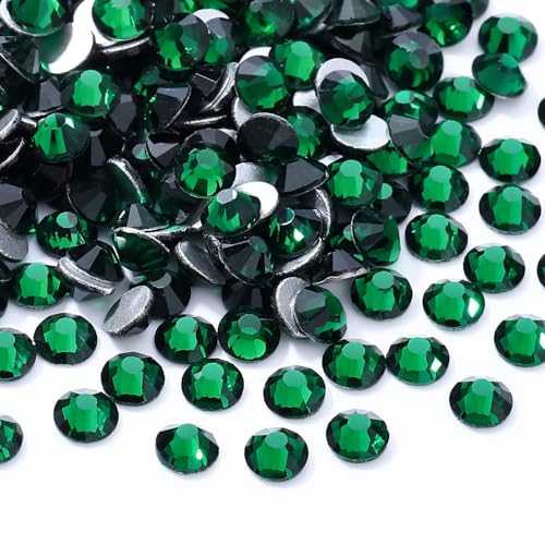 Image of Malachite Green Flatback Rhinestones, Glass Rhinestones for Nail Art and Craft, Glue Fix, Loose Crystal Gemstones(Green, SS30, 288pcs, 6.4-6.6mm)