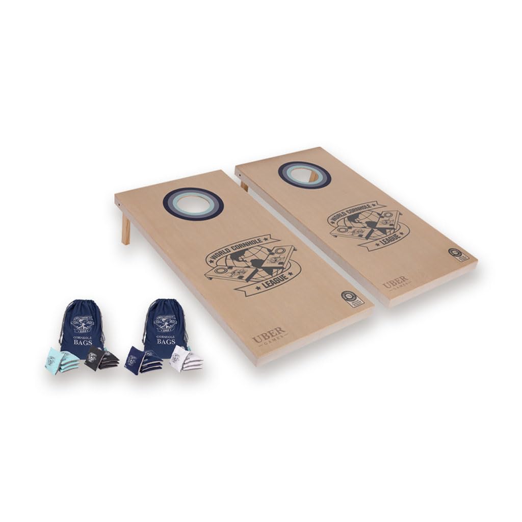 Uber Games - World Cornhole League - 120x60 cm Doppelbrett-Set & Tasche - Turnierqualität Board (4x2 ft) & 16 Cornhole Bags - Officieel Product