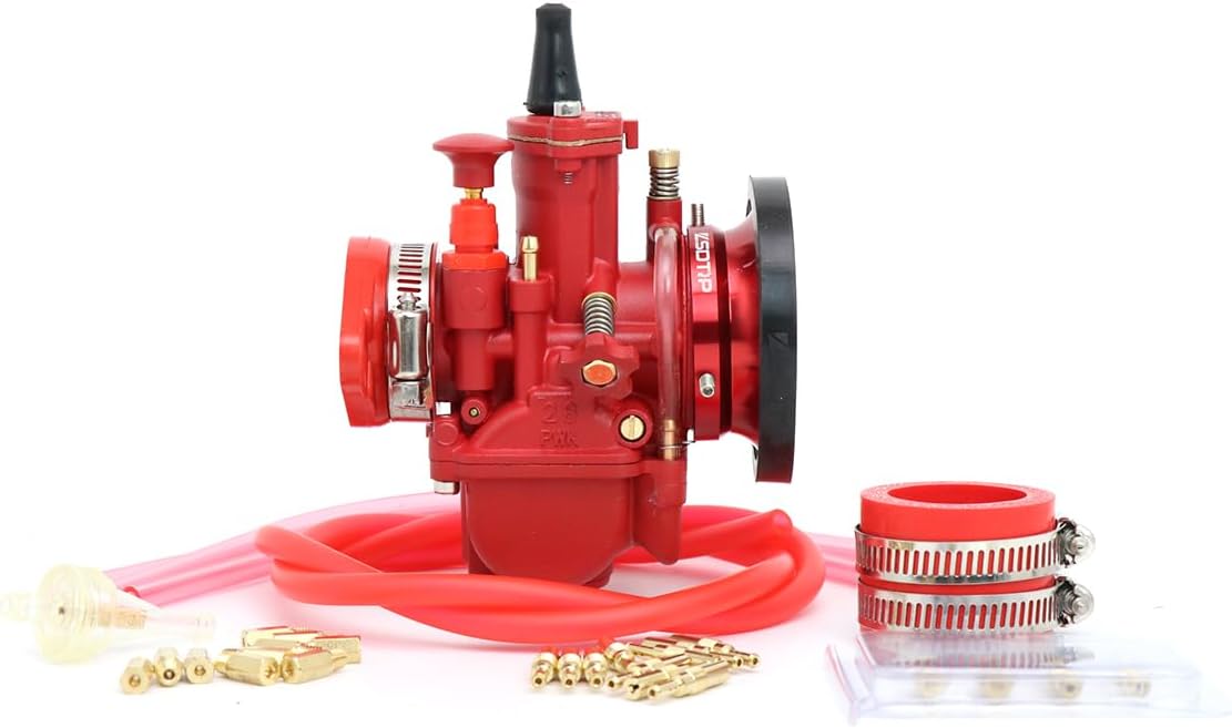Carb PWK with Intake Adapter Main/Slow jet Air Filter Oil Hose Pipe for 4T 50cc-350cc Fuel Saving Flat Slide Predator 212cc CT200U BT200X Carburetor Mini Bike Off Road (30mm-Red)