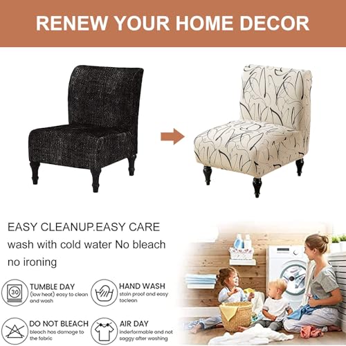 Image of Eco-Ancheng Armless Chair Slipcover Removable Armless Accent Chairs Covers Washable Armless Slipper Chair Slipcover Printed Armless Chair Furniture Protector Covers for Living Dining Room Hotel