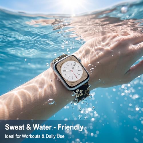 Image of Floral Band Compatible with Apple Watch Bands for Women 40mm 42mm 41mm 38mm 44mm 45mm 46mm 49mm, Cute Pattern Flower Soft Silicone Sport Strap for iWatch Series Ultra 11 10 SE 9 8 7 6 5 4 3 2