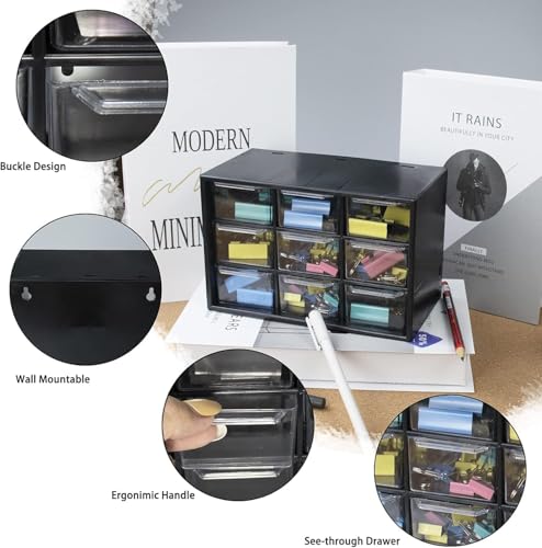 Image of 9 Grid Mini Plastic Acrylic Multipurpose Drawer Storage Box (BLACK)