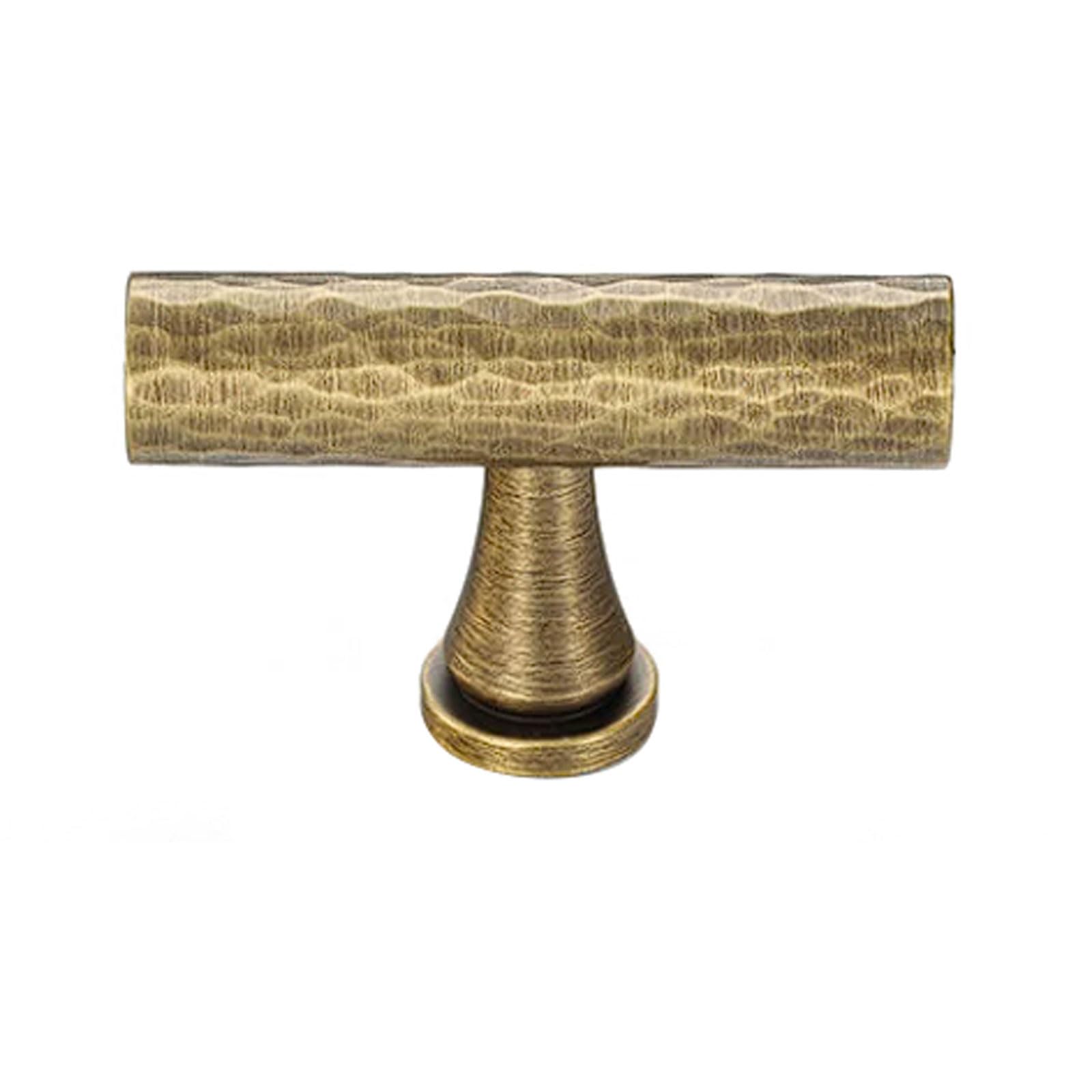 Chenhoju One Color Antique Bronze Hammered Cabinet Pulls T-Type Double Hole Options Ideal For Dressers, Wardrobes, Kitchen Cabinets Cabinet Pulls(50Mm)