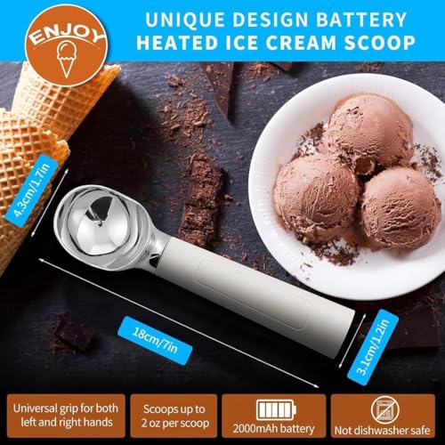 Cuchara de helado eléctrica con calefacción, cuchara de helado recargable, impermeable IP67, fácil de limpiar, diseño duradero, edades