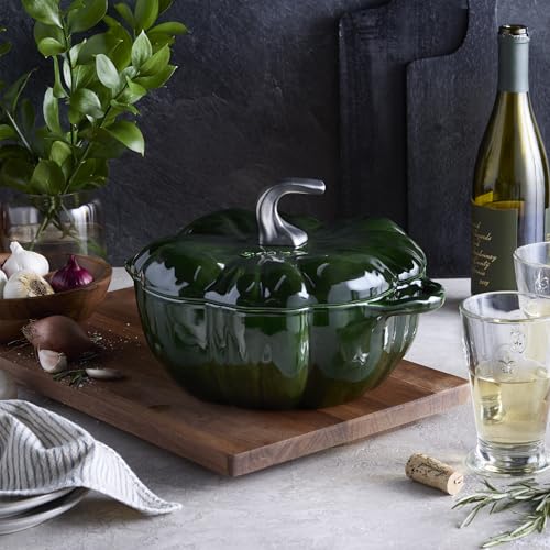 Image of STAUB Cast Iron 3.5-qt Pumpkin Cocotte with Stainless Steel Knob - Basil