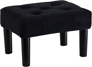 Small Velvet Footstool, Rectangle Ottoman, Sofa Footrest - Wood Legs, Black