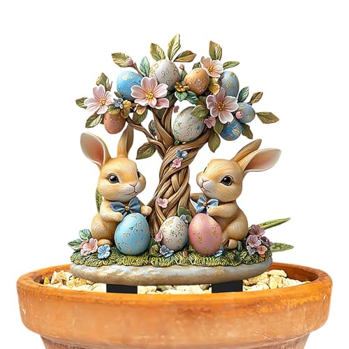 Coniglietto da giardino, spina da giardino con uova, targhette da giardino, spine da giardino in acrilico 2D, coniglietti decorativi da giardino