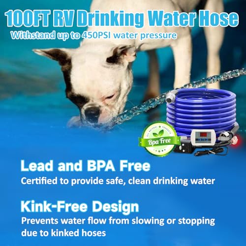 Image of Cupohus Heated Water Hose for RV 100FT Drinking 6.0 Upgrade, Replaceable Digital Display Thermostat, Antifreeze Protection Down to -45℉ for Winter, Electric Camper Garden Hose Insulation Heater
