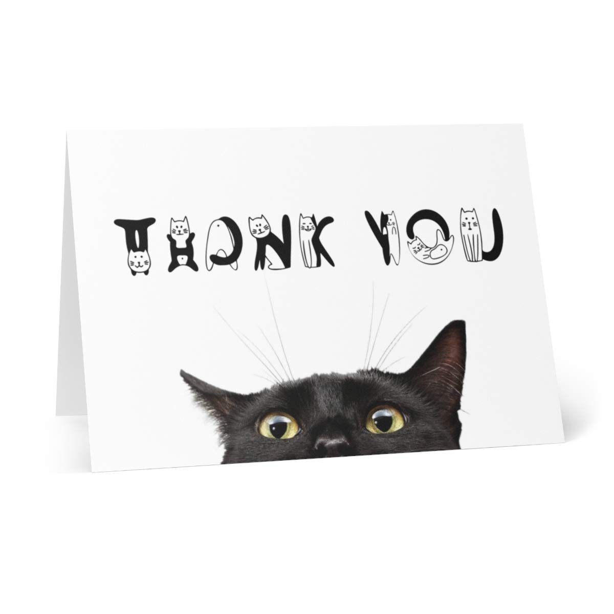 Thank You Card with Black Cat Peeking - Cute Greeting for Cat Lovers - Cute Cat Font - 6 x 8 Inch