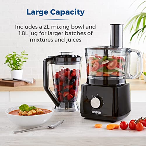 Tower T18007BLK Food Processor and Blender with 2L Mixing Bowl, 1.8L Jug, 2 Speed Settings and Pulse Function, 750W, Black - Image 4