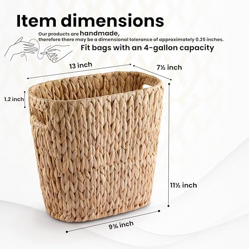 4 Gallons Wicker Waste Basket for Bathroom - Water Hyacinth Wicker Trash Can – Kitchen, Bathroom Garbage Can, Oval Magazine Basket - Desk Trash Can, Office Garbage Can with Open Top, Handles