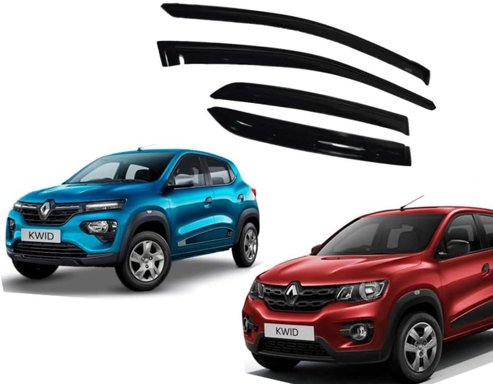 ORISTO Door Visor Wind Rain Deflector Black Compatible for Renault Kwid Year 2015 Onwards Set of 4 Pieces