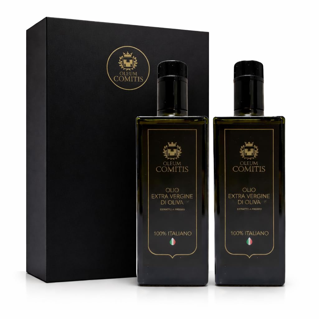 Oleum Comitis - Huile d'olive extra vierge 100% italienne, pressée à froid - Gamme Premium - Coffret cadeau contenant 2 bouteilles de 500 ml