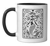 Tarot Card Reading Dark Magic Fortune Telling Mermaid Ceramic Mug, Black/White