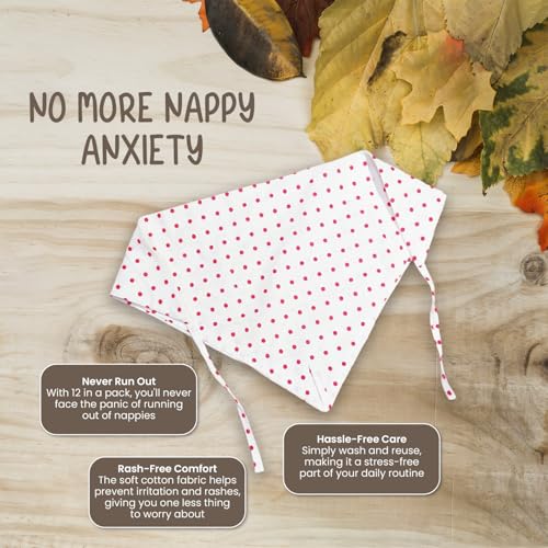 Image of Nappy for New Born Baby - Set of 12 Pcs /Cotton Cloth Langot for Babies, 0-6 Months, Double Layer Nappies, V Shaped, Washable and Reusable, Pack of 12