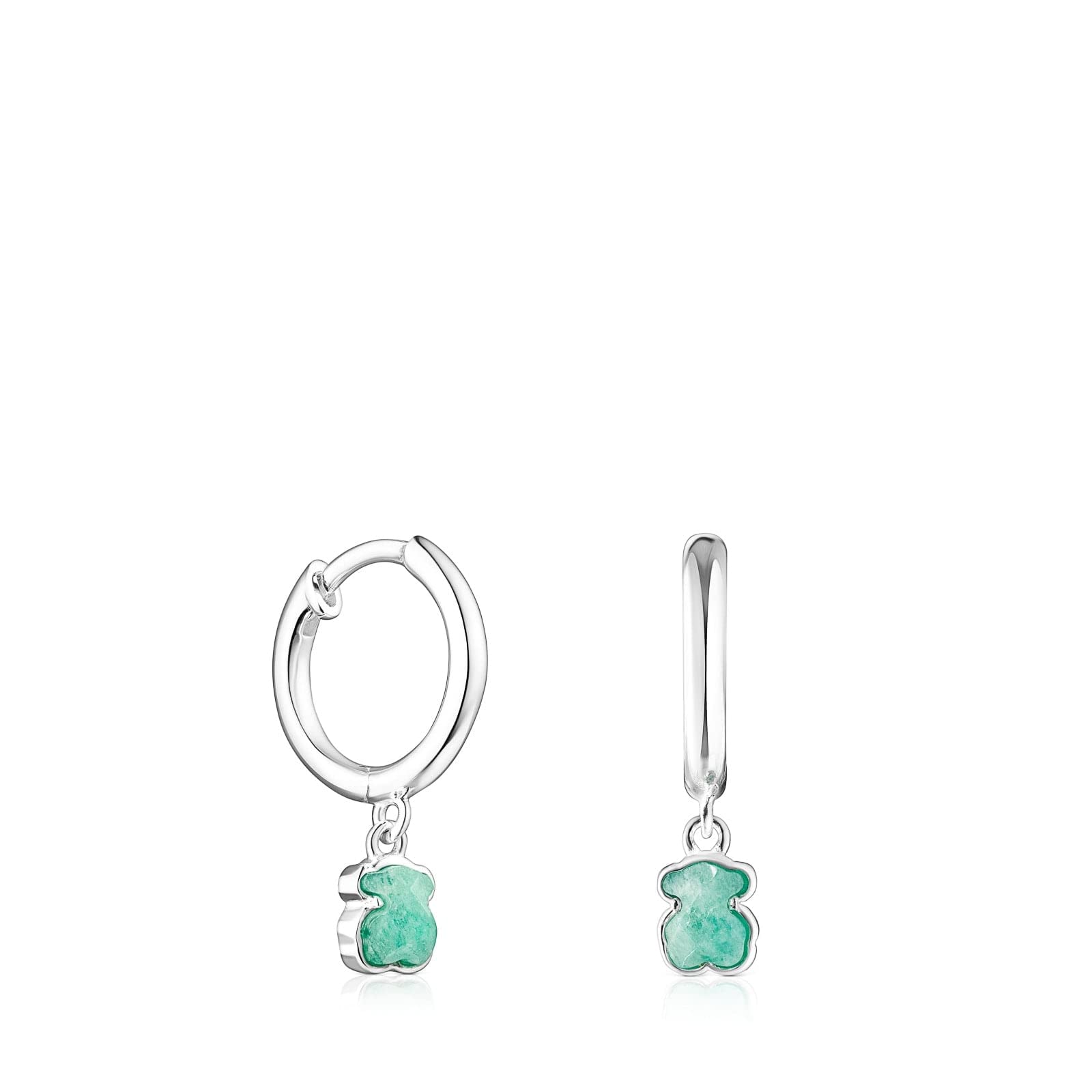 TOUS Pendientes de Plata de Primera Ley para Mujer con Amazonita con Motivo de Oso de 0,46 cm, Cierre Criolla, Elegante y Diferente, Colección Cool Color