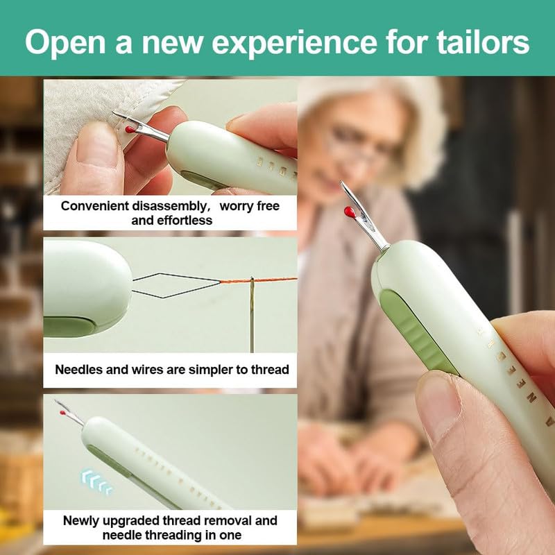 Image of 2 in 1 Needle Threader Seam Ripper, 2024 New Needle Threaders Seam Rippers for Sewing, Upgraded Threading and Seam Remover Seam Ripper Tool for Sewing Crafting Knitting Thread(Green 2pcs)