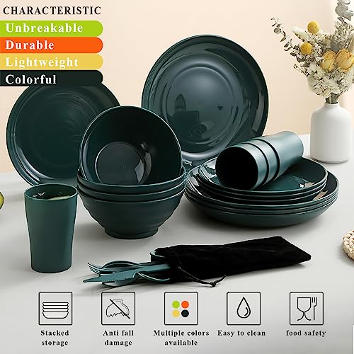Evanda Plastic Dinnerware Set 28 Piece, Reusable Light Weight Mugs, Bowls, Dishes, Knives, Forks, Spoons for Camping Picnics and Everyday Use, Dishwasher Safe (Dark Green) - Image 3