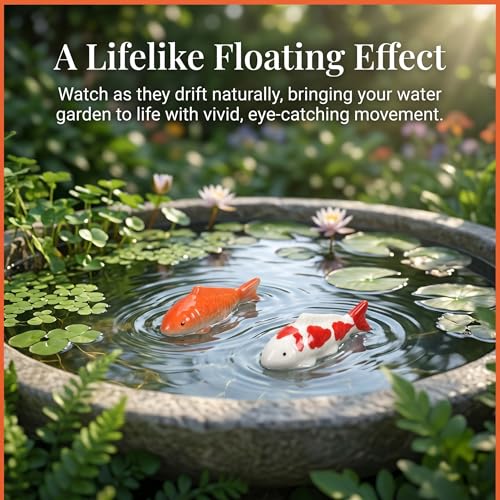 Image of Housoutil Ceramic Floating Koi Fish, 2PCS Ceramic Floating Fake Fish Goldfish Koi Decor Realistic Water Pond Decor for Outdoor Fountain, Bird Bath, Mini Water Garden and Fake Aquarium