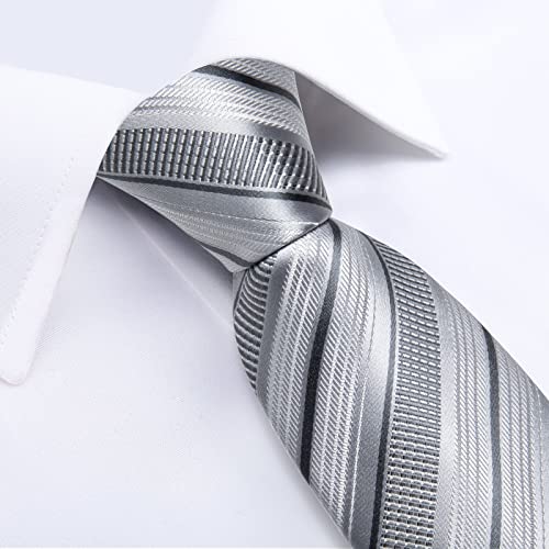 Image of DiBanGu Striped Tie Set for Men Silk Woven Plaid Necktie and Pocket Square Cufflinks Business Wedding