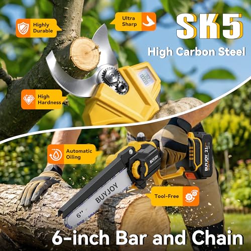 Image of BUYJOY 2-in-1 Electric Pruning Shears & 6 Inch Mini Chainsaw