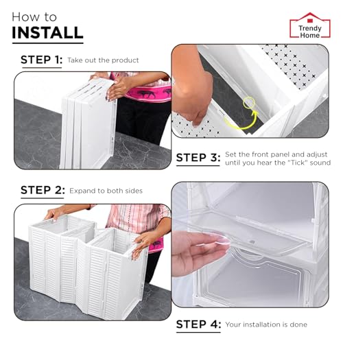 Image of Senego by Trendy Home Shoe Rack (12-Layer) Foldable Sneakers Box, Collapsible Storage Organizer for Shoe, Slippers and Books, Storage Rack for Living Room, Multipurpose Cabinet Organizer (White)
