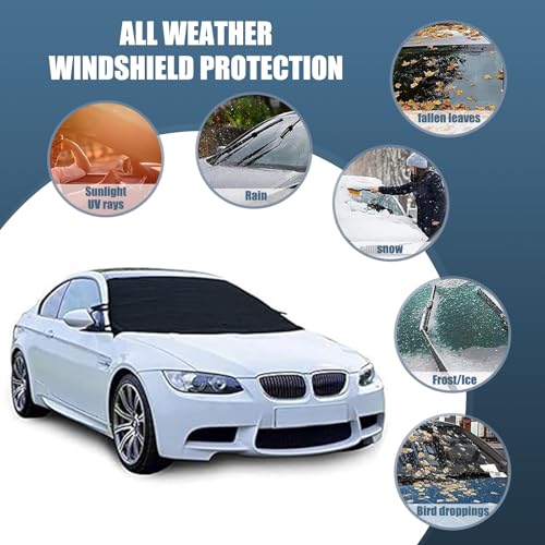 Image of 1 PC Car Windshield Snow Shield Cover, 75 inch x 42.25 inch 600D Thick Oxford Fabric Car Windshield Cover, Waterproof and Antifreeze Window Protector, Universal for Most Cars (Black)