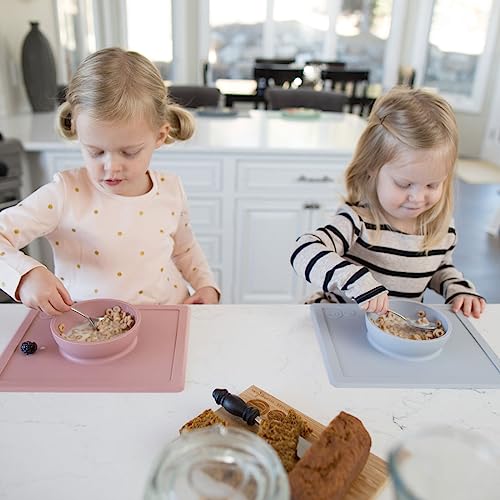 Image of ezpz Happy Bowl - 100% Food Grade Silicone Suction Bowl with Built-in Placemat for Toddlers + Preschoolers Promotes Baby Self-Feeding, Non-Slip, BPA Toxic Free, Microwave Safe - 24months+ (Blush)