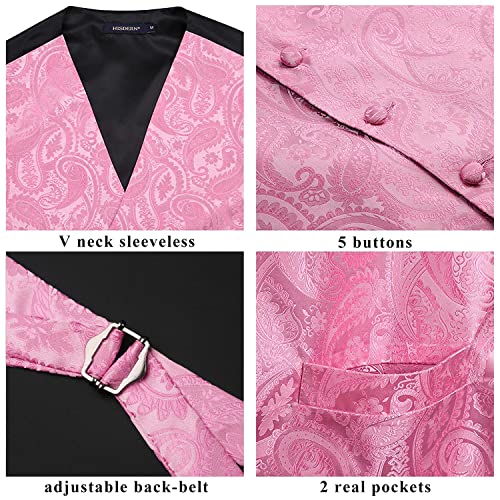 Image of HISDERN Vest and Tie Sets for Men Vests Paisley Floral Jacquard Necktie Pocket Square 3PCS Waistcoat for Suit or Tuxedo
