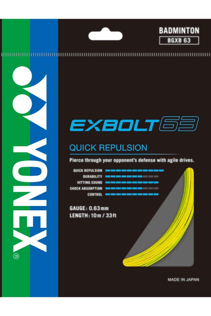 Yonex Badminton String BG Exbolt 63 |Yellow |Gauge 0.63mm|Quick Repulsion