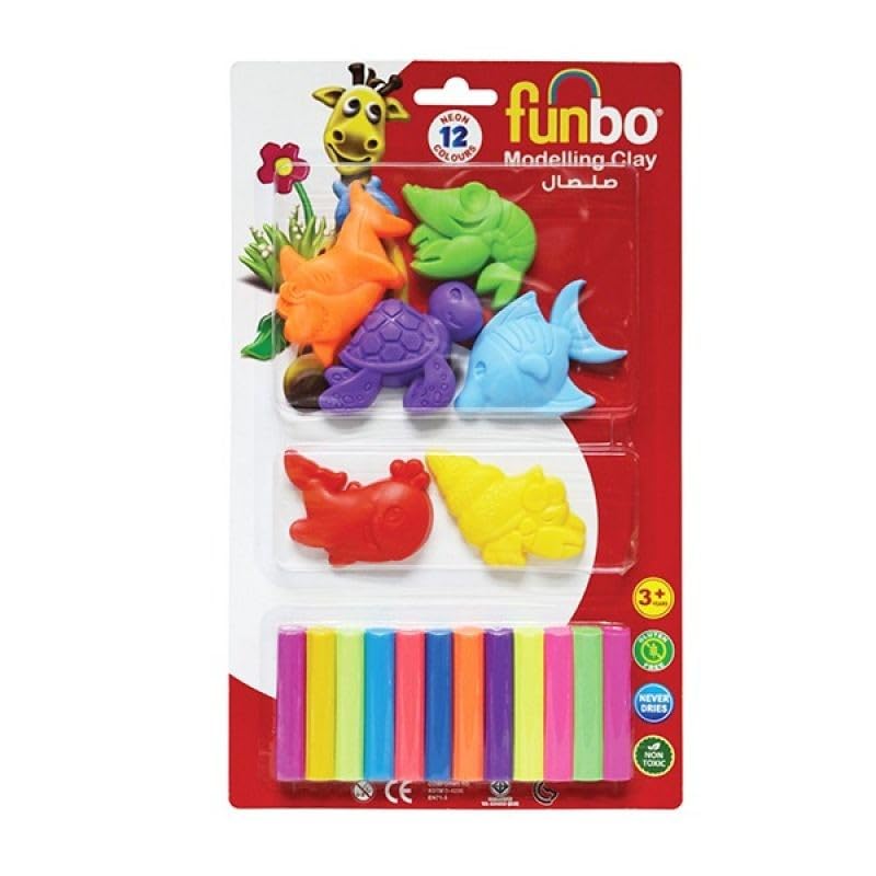 Funbo 12 Neon Colors Modeling Clay Set with Ocean-Shaped 3D Molds, 150 g
