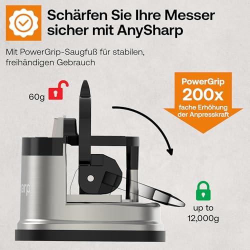 Foto von AnySharp Pro Messerschärfer (Metall) mit Saugnapf, Gebürstetes Metall
