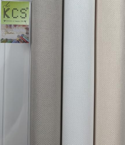 Image of KCS 3 pc of 15 inch x 18 inch(38cmx45cm) 18 Count Cross Stitch Cotton Aida Cloth Needlework Rolled Fabric Box,18CT,Pearl Grey+White+Ecru