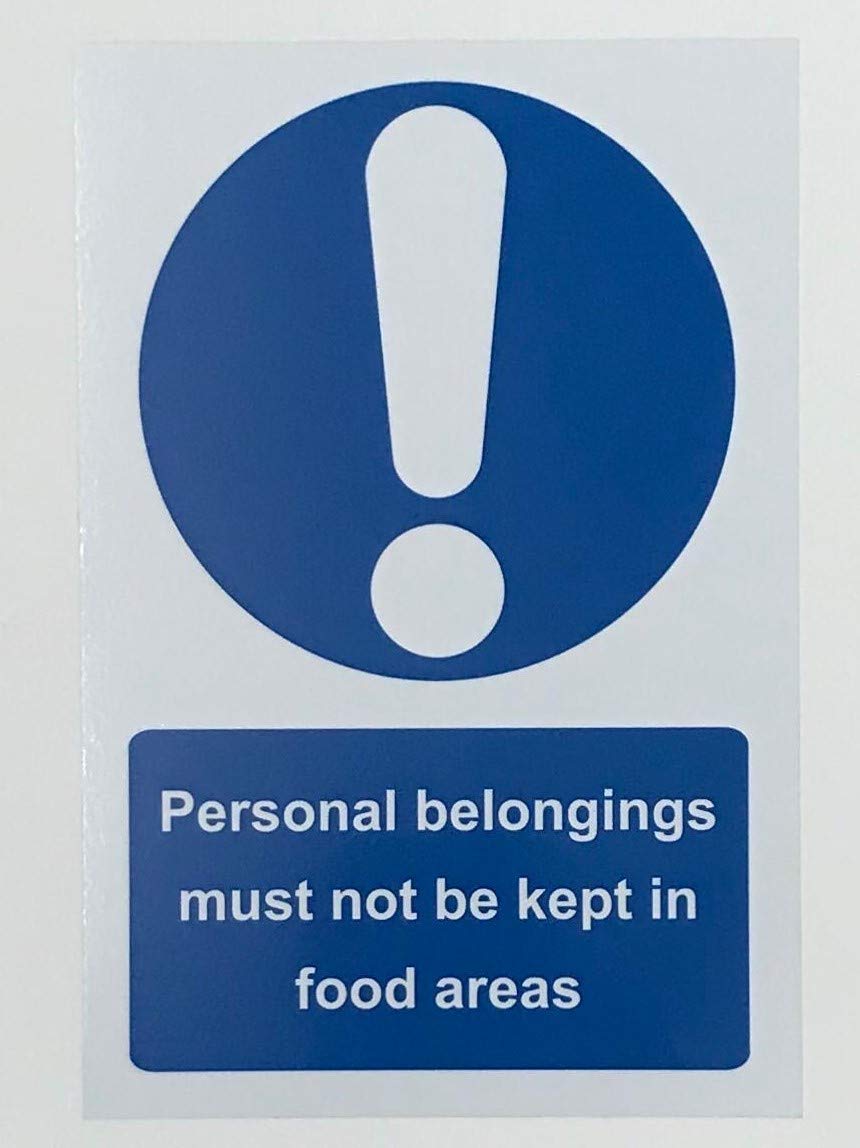 Personal belongings must not be keep in food areas safety sign - 1.2mm Rigid plastic 200mm x 150mm
