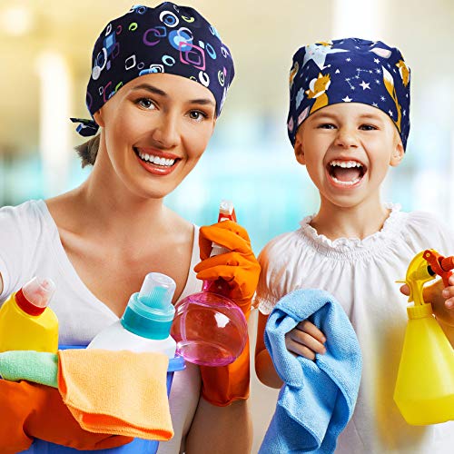Image of Geyoga 6 Pieces Adjustable Working Caps with Button Gourd Tie Back Bouffant Hats Sweatband Caps Breathable Hair Cover for Women Men