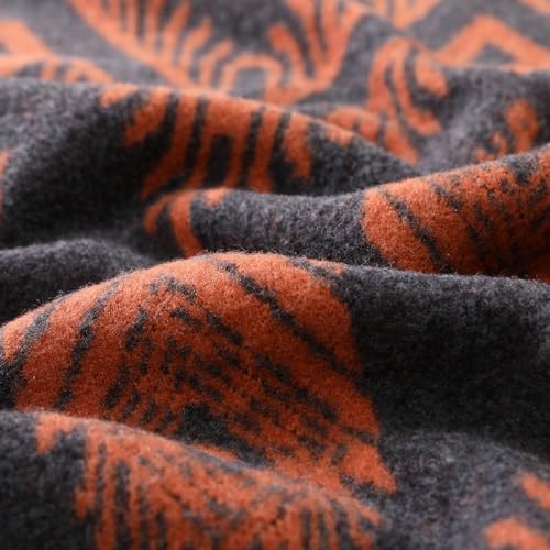 Image of PuTian Merino Wool Blanket - 4 lbs Warm, Thick, Washable, Large 87 inch x 63 inch Throw for Outdoors, Camping,Couch, Bed, Travel-Super Soft Wool Blanket- Bohemia Orange