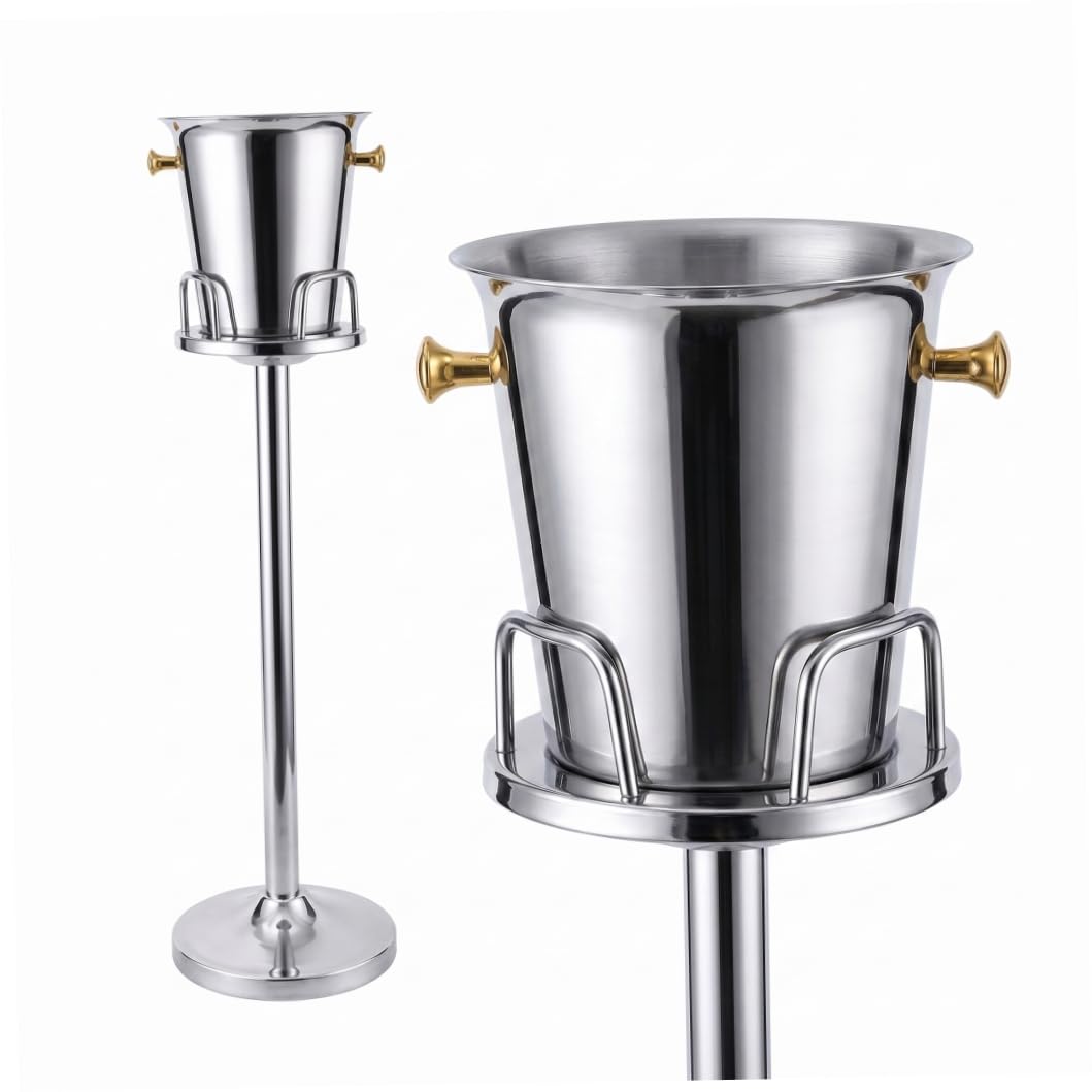 Lcarege Champagne Bucket with Stand, Stainless Steel Ice Bucket with Handle Thick Ice Holder for Parties, Large Capacity for Bar Ktv Club Home Party