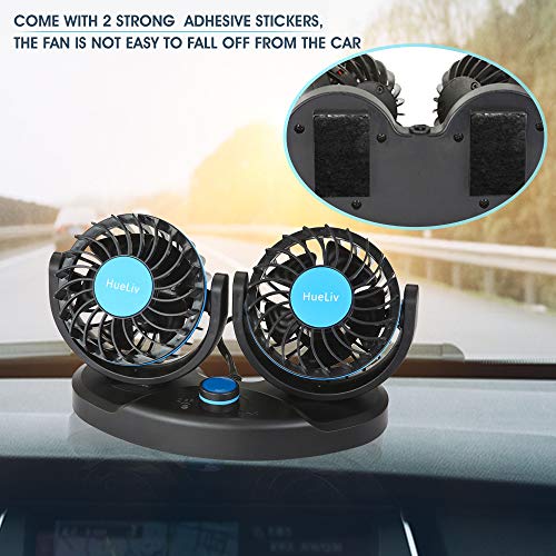 Car Fan 12V, Electric Car Cooling Fan with 360 Degree Adjustable Dual Head That Plugs into Cigarette Lighter/Low Noise Automobile Vehicle Fan for Car Truck Van SUV RV Boat