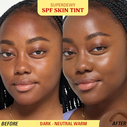 Image of Revolution Superdewy SPF 30 Skin Tint, Dark Neutral Warm | Tinted Mineral Face Foundation, Buildable Coverage for Facial Glow, 12% Zinc Oxide, Vegan & Cruelty-Free