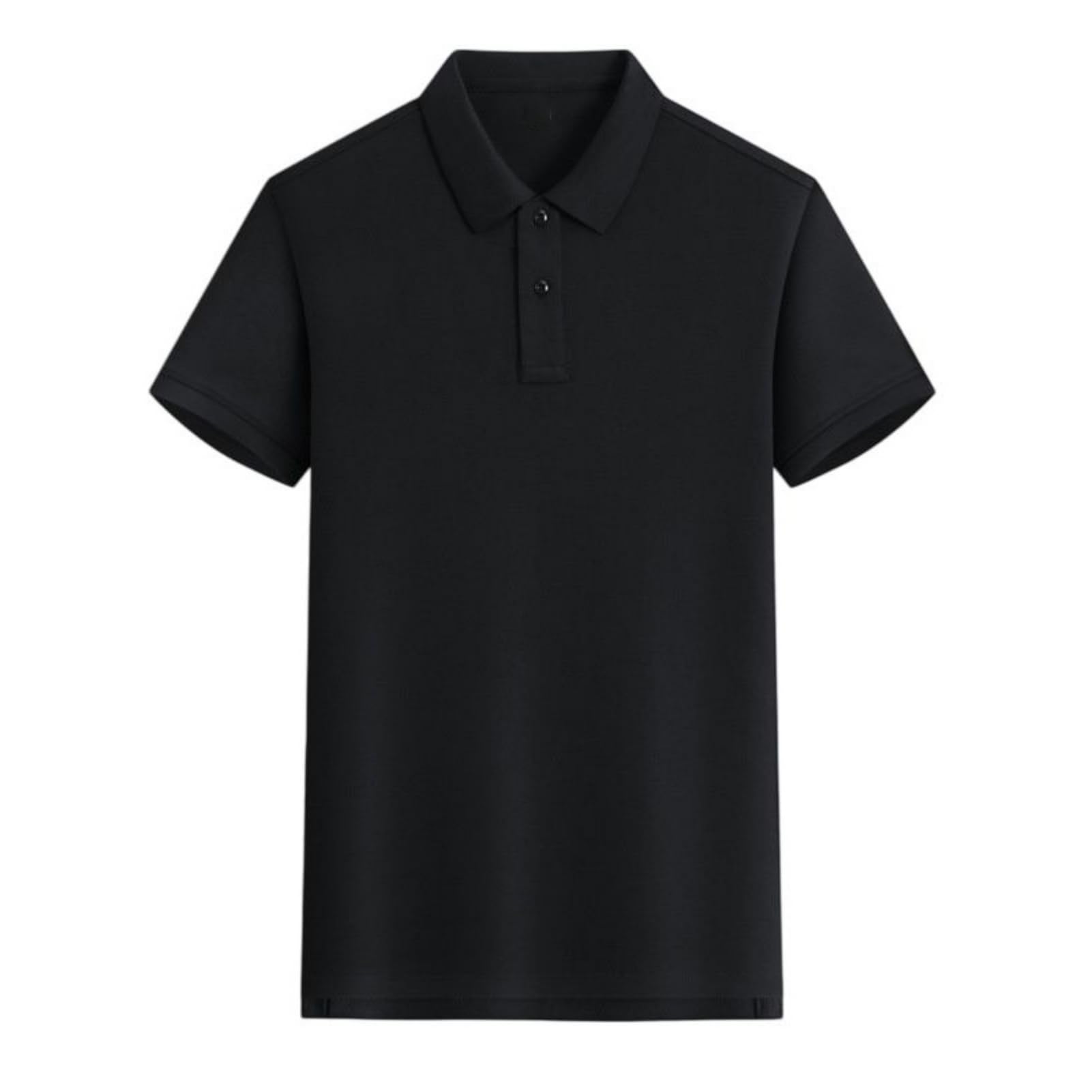 Męski bawełniany t-shirt z kołnierzem jednokolorowy krótki rękaw prosty krój luźny top do pracy