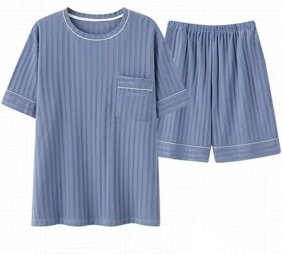 5XL Men's Pajamas Short Sleeve Shorts Round Collar Casual Dad Home Clothes Knitted Cotton Polyester Fabric